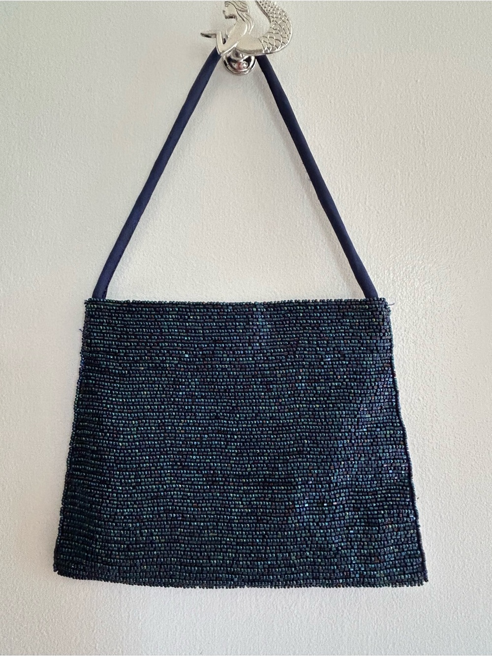 Navy Beaded Wristlet Clutch with Strap